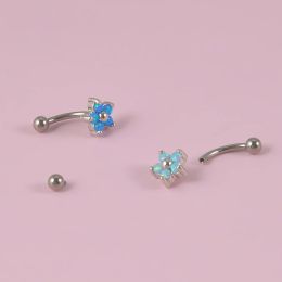 1PC G23 TItanium 16G Crystal Flower Rook Piercing Opal Eyebrow Ring Curved Barbell Lip Ring Snug Daith Helix Rook Bar Jewelry