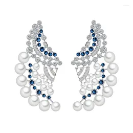 Dangle Earrings Classical Fan Shape Earring Elegant Pearl Hollow Cubic Zirconia Micro-inlay Women Banquet Jewelri SENYU