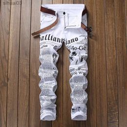 Men's Jeans 2023 new mens jeans casual hip-hop street style mens denim pants brand ultra-thin tidal printed clothing mens Trousers whiteL2403