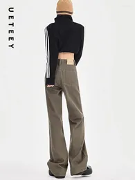Women's Jeans UETEEY Brown High Waisted Wide Leg Baggy Pants Casual Trousers Y2k Fashion 2024 Vintage Slim Denim Mom