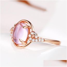Wedding Rings Cute Female Moonstone Thin Open Ring Charm Rose Gold Color Engagement Vintage Bridal Oval For Women Drop Delivery Jewel Dhvu0
