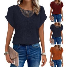 Women's Blouses Women Summer Fashion Tops Lace Patch Buttoned Casual V-Neck Short Sleeve Plain Daily Blusas Shirt Clothes WY1052