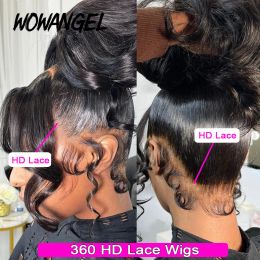 Wow Angel 360 HD Lace Frontal Wigs Body Wave Full Lace Wigs Human Hair Wigs Pre Plucked Peruvian Hair High Ponytail For Woman