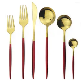 Flatware Sets 6Pcs Red Set Knife Fork Spoon Cutlery 304 Stainless Steel Dinnerware Mirror Green Gold Tableware Silverware