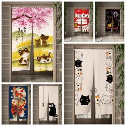 Japanese Noren Ukiyo-e Door Curtain Colourful Lucky Cat Serie Painted Kitchen Bedroom Corridor Shading Entrance Customizable