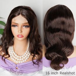20 inch Wavy Brown 4x4 Lace Front Wig Body Wave Remy Human Hair Wigs For Women Pre-Plucked Transparent Lace Closure Bobbi