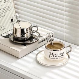 Cups Saucers Ceramic Coffee Mug High Beauty European Tea Cup With Plate Bear Spoon Outline In Silver And Saucer Set