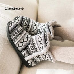 Slippers Comemore Warm Men Women Cotton Bedroom Flat Shoes 2024 Winter Home Boots Thick Bottom With Heel