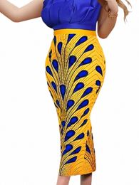 ontinva Plus Size Skirts for Women Red High Waist Peacock Printed Package Hip Ankle Length Pencil Skirt 3XL 4XL Casual Evening m7Qo#