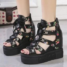 Sandals 2024 Print Leisure Wedges Women's Shoes Summer Women Platform Shoelaces High Heels Casual Woman