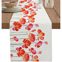 Table Runner Summer Poppies Flower Linen Runners Dresser Scarves Decor Washable for Dining Holiday Party Decoration yq240330