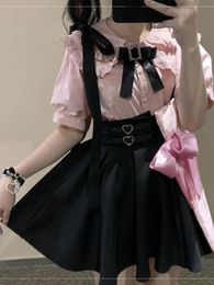 Japanese Lolita High Waist Mini Suspender Skirt Y2k Aesthetic Sweet Women Solid Streetwear Gothic Jk Saia Feminina Harajuku Jupe 240315