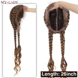 My-Lady 26Inch Synthetic Wigs Dutch Braids Lace Front Wig With African Braid Lace Frontal Cornrow Braid Afro Wig Braiding Wigs