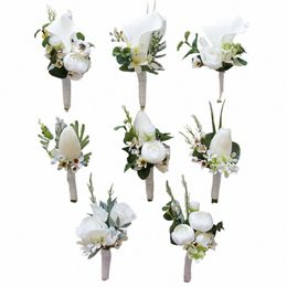 white Boutniere Wrist Corsage Bridesmaid Wedding Decor Bride Frs accoires de mariage p41h#