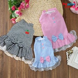 Dog Apparel Pet Supplies Small Flower Lattice Princess Dress Kitty Teddy Clothes Cute Skirt Summer Thin Accessories