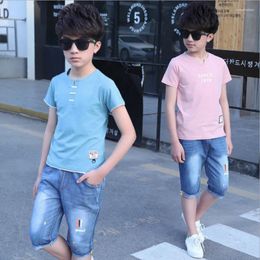 Clothing Sets 5-14 Years Boys Clothes Sport Suit Set 2024 Summer Fashion Casual Short Sleeve Teens Children's T-Shirt Jeans