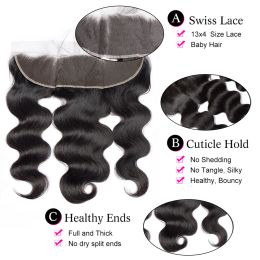 Body Wave HD Transparent Lace Frontal Only 13x6 PrePlucked Swiss Lace Frontal Brazilian Natural Human Hair 5x5 6x6 Lace Closure