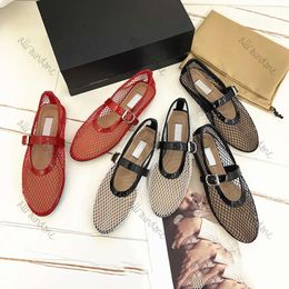 designer Women Dress shoes ALAlAss Top quality Mary Jane ballet flats hollowed out mesh sandals round head rhinestone rivet Genuine leather Party shoes 35-45