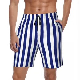 Men's Shorts Males Board Nautical Design Hawaii Swim Trunks Vertical Navy Blue Stripes Quick Dry Surfing Oversize Short Pants