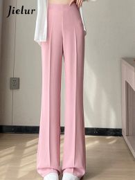 Jielur Slim Pure Color Female Suit Pants Black Straight Full Length Summer Wide Leg Pants Simple Streetwear Women Trouser Zipper