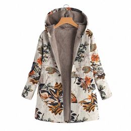 plus Size Women Overcoat Printed Hooded Lg Sleeve Coat Oversized Vintage Parkas New Autumn Winter Warm Padded Jacket 2023 q9EH#