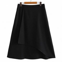 2022 Autumn Plus Size Lg Skirt Women Clothing Strecth Black Asymmetrical Length High Waist Temperament Skirts S6XI#