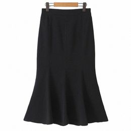 autumn Good Quality Womens Plus Size Casual Clothing Winter OL Stylish Elastic High Waist Black Mermaid Lg Skirt u4Mr#