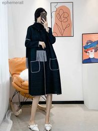 Urban Sexy Dresses Miyake Pleated Dress With Tassels Scarf Autumn Winter Color Matching Fashion French Style Women Plus Size Coats yq240330