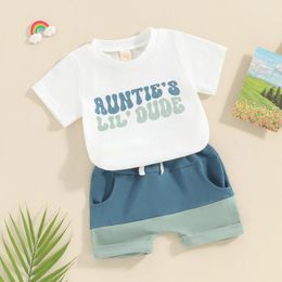 Clothing Sets Toddler Baby Boys Summer Outfits Active Letter Print Short Sleeve T-Shirts And Elastic Waist Contrast Color Shorts Boy 2PCS