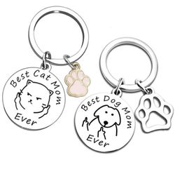 Stainless Steel Engraved Dog Tag Best Dog Cat Mom Ever Cat Claw Accessories Pet Key Chain