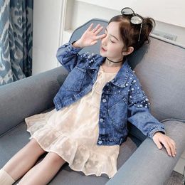 Jackets 2024 Big Girls Fashion Beaded Denim Spring Autumn Trench Coats Kids Cool Casual Jacket Children Outfits Clothes 4-14T