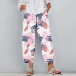 Women's Pants Print For Women Wide Leg Capris Summer Cropped Pant Beach Elastic Waist Baggy Crop Trouser Thin Streetwear Ladies Trousers