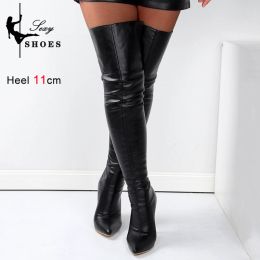 New Trend 2023 Long Boots for Women Ladies Thigh High Pointed Toe Over-the-Knee Boots Patent Leather Large Size 46 Female Shoes