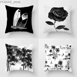 Pillow 45X45CM ins Nordic modern simple black and white wind case sofa office seat car cushion cover home decoration Y240401