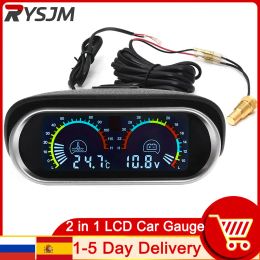 universal 2 in 1 LCD Car Digital Water Temp Gauge Voltmeter auto motorcycle water temperature sensor 10mm 12V 24V Volt Metre