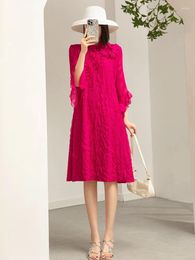 Casual Dresses MIYAKE Autumn And Winter Fashion Embroidered Standing Neck Lotus Leaf Sleeves Age Reducing Mid Length High End Dress