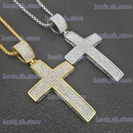 Pendant Necklaces Stainless Steel Cross Pendants Necklaces Gold Color CZ Stone Paved Bling Iced Out Hip Hop Rapper Jewelry with 24 Gold Chain T240330