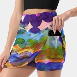 Skirts Abstract Waves Sunset Watercolour Painting-Colorful Tidal Women's Skirt Mini A Line With Hide Pocket