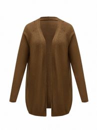 onelink Solid Brown Plus Size Women Lg Open Cardigan Sweater Oversize L-3XL Big Clothing Autumn Winter 2022 Minimalist Luxury A18d#