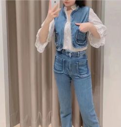 2024 new m-aje Fried Dough Twists braid waist knitting denim vest coat denim high waist slightly flared straight jeans women