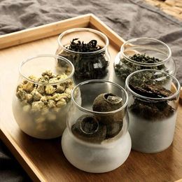 Storage Bottles Transparent Glass Sealed Food Spice Tea Bean Candy Bottle With Bamboo Lid Portable Seal Package Jar