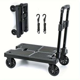 Ultra-high Intensity Outdoor Portable Four-wheel Lage Swivel Wheel Trailer, with Two Elastic Ropes, Folding Handle Household Hand Cart, Load-bearing 330.69LB