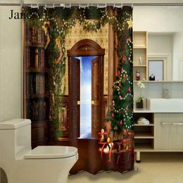 Shower Curtains JaneYU Christmas Door Printing Curtain Waterproof Partition 3D Po Show Custom