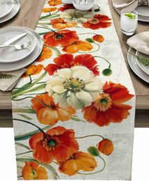 Table Runner Spring Poppy Florals Linen Runners Dresser Scarves Decor Farmhouse Dining Holiday Party Decorations yq240330