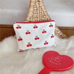 Storage Bags Ins Girl Heart Cherry Embroidery Make-up Bag Lipstick Cosmetic Organiser Canvas Pouch Coin Purse Portable Travel