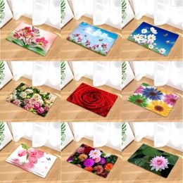 Bath Mats Flowers Floral Pattern Printed Flannel Floor Mat Bathroom Decor Carpet Non-Slip For Living Room Kitchen Doormat