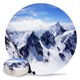 Table Mats Snow Mountain Landscape Coasters Ceramic Set Round Absorbent Drink Coffee Tea Cup Placemats Mat