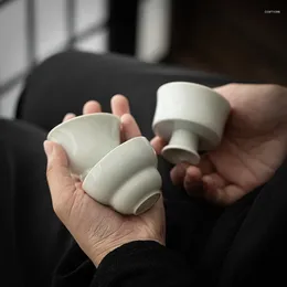Cups Saucers 2pc/Lot Boutique Grey White Porcelain Teacup Handmade Ceramic High Foot Tea Cup Travel Bowl Master Japanese Sake