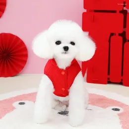 Dog Apparel Pet Outerwear Festive Coat With Button Design Traction Ring Chinese Year Costume Outfit For Winter Eye-catching