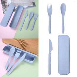 Dinnerware Sets Round Small Dining Table Set For Spaces Wheat Straw Fork And Spoon Three Piece Of Student Portable Tableware